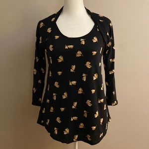 Lucky Brand Floral Bolero Style Three Quarter Sleeve Top